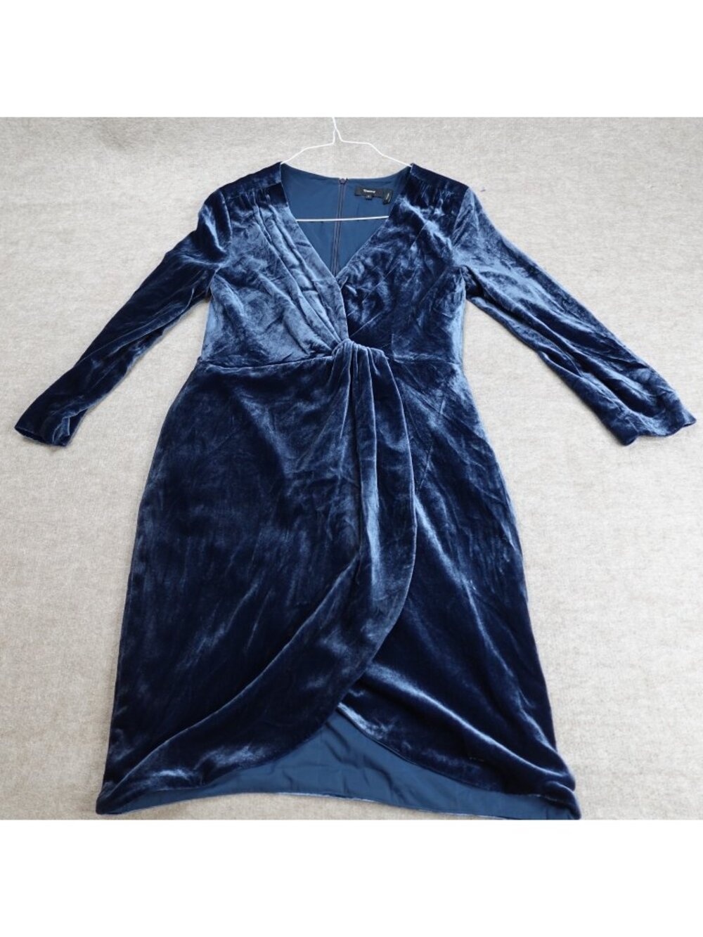 Theory Womens Dress 8 Blue Solid Velvet Long Sleeve Meleesa Glossed Velvet